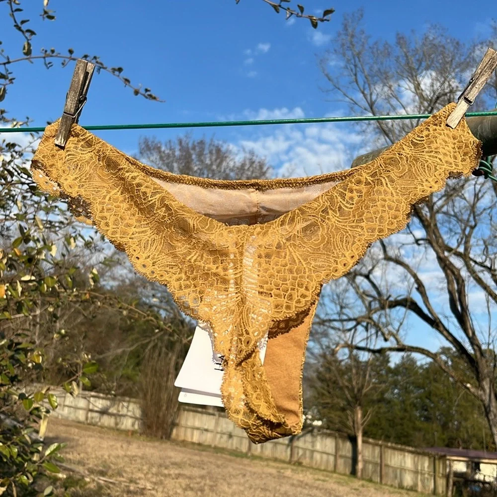 NWT HANRO Lilova Thong Golden Lace Size Large Luxury Lingerie Panties